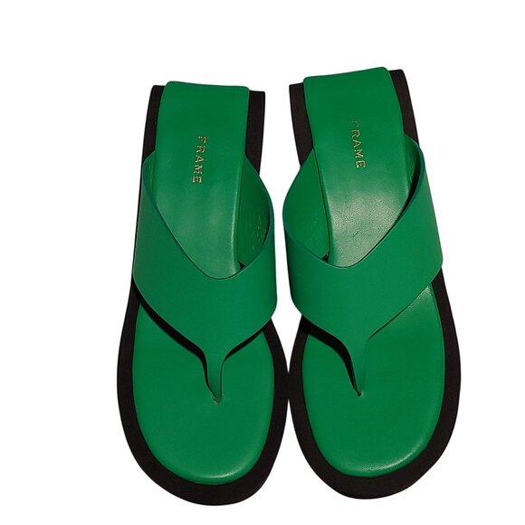 FRAME Le Ocean Wedge Flip Flops Kelly Green Chunky Color-Pop Bold Trendy Sleek - Picture 4 of 10